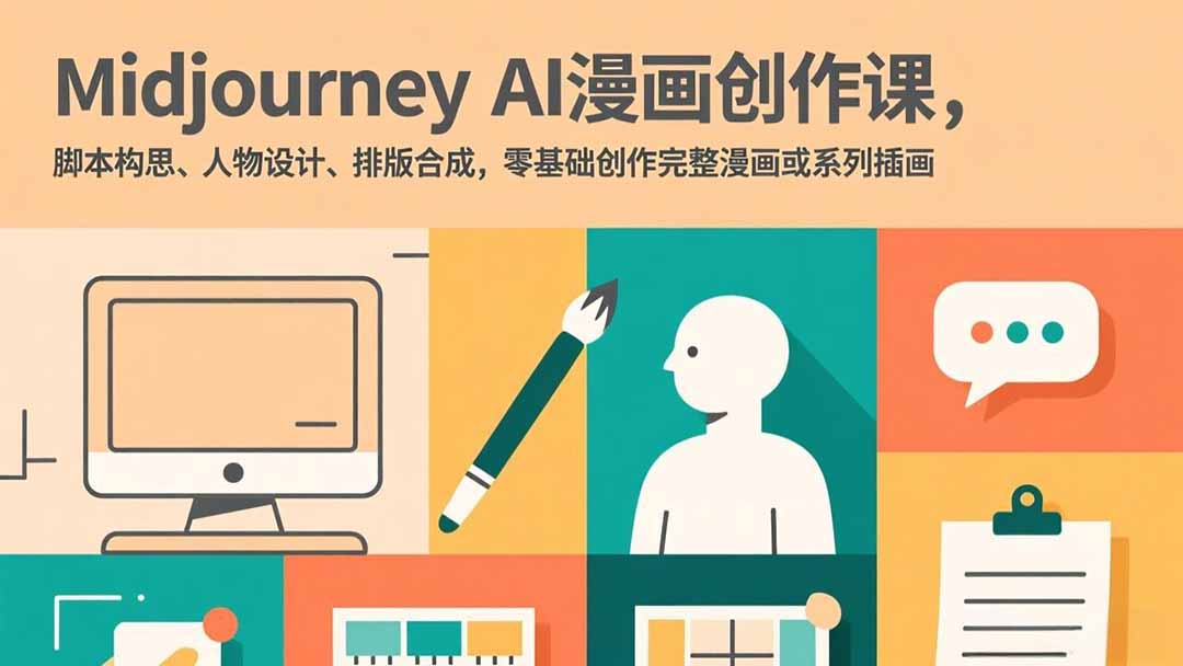 Midjourney AI漫画创作课，脚本构思、人物设计、排版合成，零基础创作完整漫画或系列插画-青年网赚