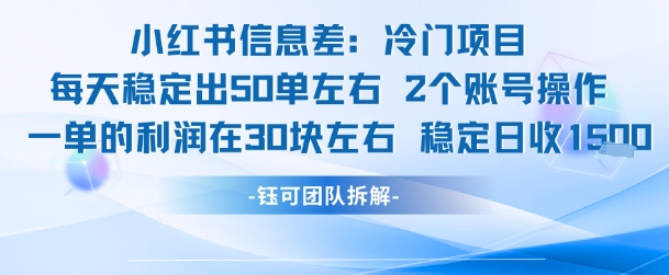 小红书信息差冷门项目一单利润30块每天稳定1.5k左右2个账号操作-青年网赚