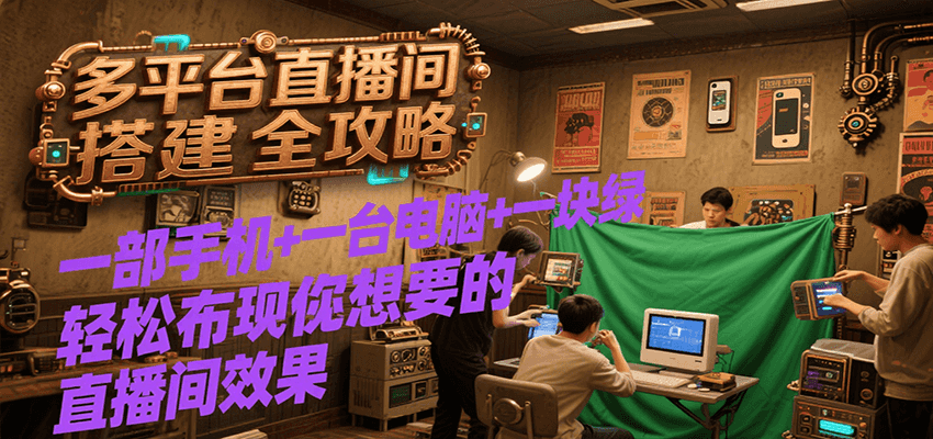 多平台直播间搭建全攻略，一部手机+一台电脑+一块绿布轻松实现你想要的直播间效果-青年网赚