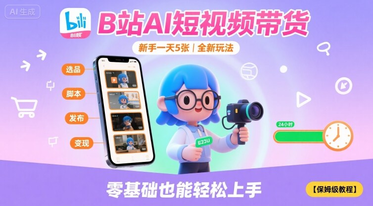 B站AI短视频带货，新手一天5张，全新玩法【保姆级教程】-青年网赚