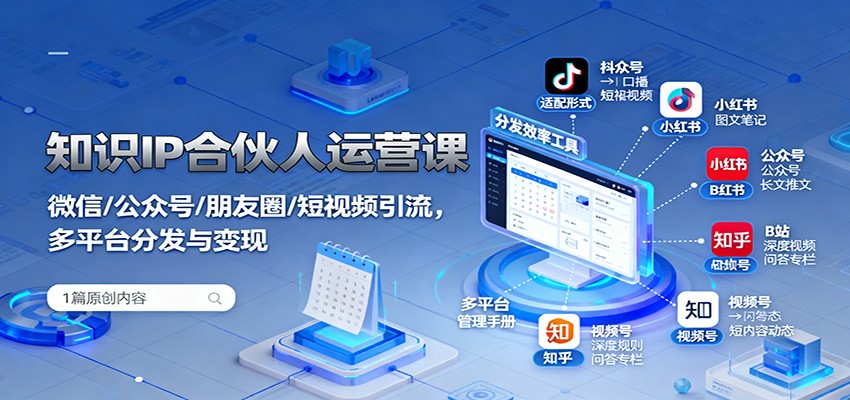 知识IP合伙人运营课：微信/公众号/朋友圈/短视频引流，多平台分发与变现-青年网赚