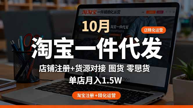 淘宝一件代发精细化运营-10月：店铺注册+货源对接+零囤货，单店月入1.5w-青年网赚
