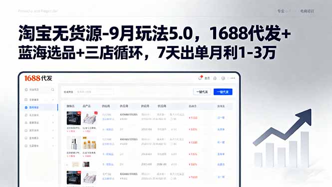 淘宝无货源-9月玩法5.0，1688代发+蓝海选品+三店循环，7天出单月利1-3万-青年网赚