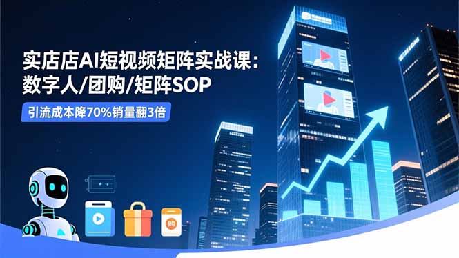 实体店AI短视频矩阵实战课：数字人/团购/矩阵SOP，引流成本降70%销量翻3倍-青年网赚