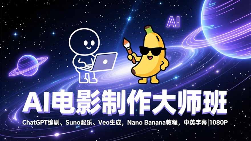 AI电影制作大师班：ChatGPT编剧、Suno配乐、Veo生成，Nano Banana教程，中英字幕|1080P-青年网赚