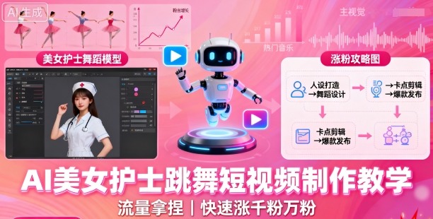 AI美女护士跳舞短视频制作教学，流量拿捏，快速涨千粉万粉【提示词+视频教程】-青年网赚