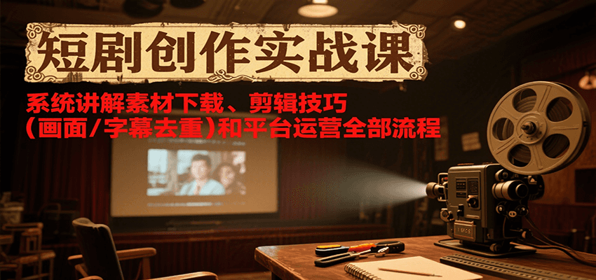 短剧创作实战课，系统讲解素材下载、剪辑技巧(画面/字幕去重)和平台运营全部流程-青年网赚