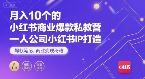 月入10个的小红书商业爆款私教营，一人公司小红书IP打造，爆款笔记，商业变现秘籍-青年网赚