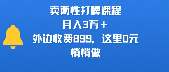 卖两性打牌课程，月入3W+外边收费899的课程，这里0元，悄悄做-青年网赚
