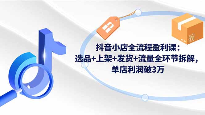 抖音小店全流程盈利课：选品+上架+发货+流量全环节拆解，单店利润破3万-青年网赚