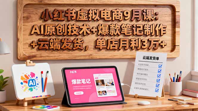 小红书虚拟电商9月课：AI原创技术+爆款笔记制作+云端发货，单店月利3万+-青年网赚