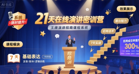 21天在线演讲密训营，王牌演讲招商课程系统-青年网赚
