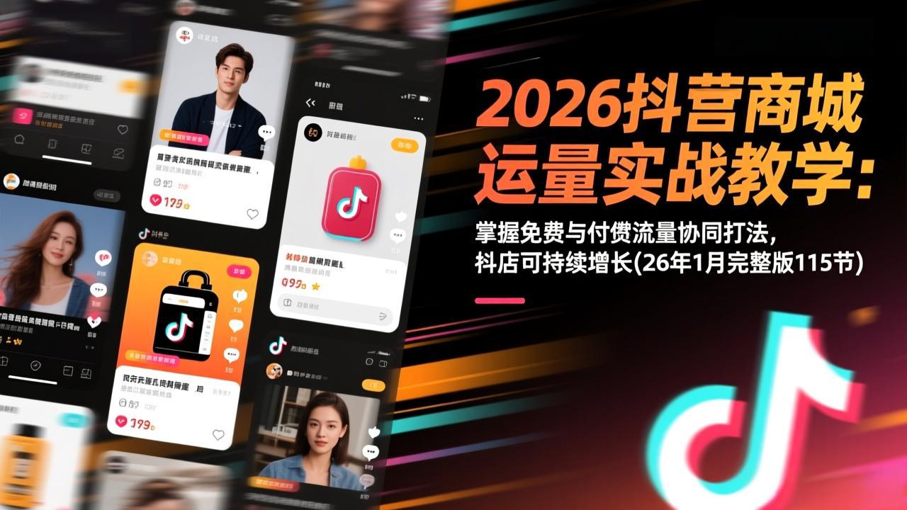 2026抖音商城运营实战教学：掌握免费与付费流量协同打法，抖店可持续增长(26年1月完整版115节-青年网赚