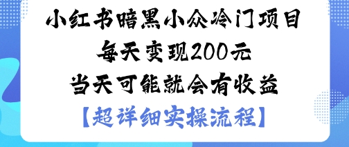 小红书暗黑小众冷门项目每天变现2张当天可能就会有收益-青年网赚
