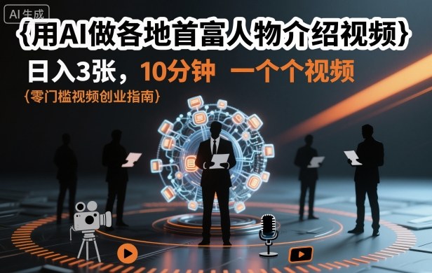 用AI做各地首富人物介绍视频，日入3张，10分钟一个视频-青年网赚