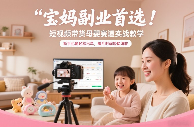 宝妈副业首选！短视频带货母婴赛道实战教学，新手也能轻松出单，碎片时间轻松增收-青年网赚
