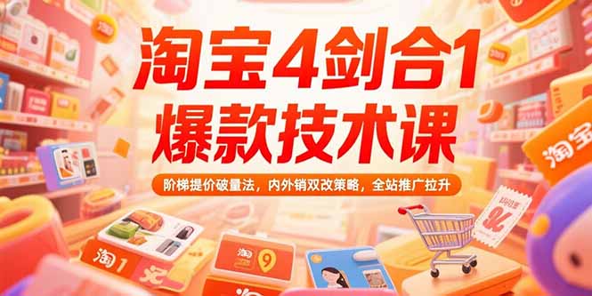 淘宝4剑合1爆款技术课73期：阶梯提价破量法，内外销双改策略 全站推广拉升-青年网赚