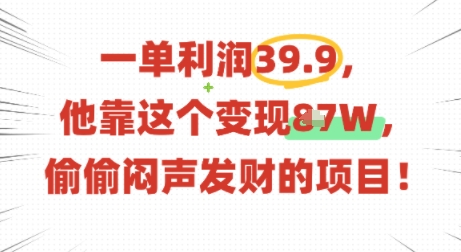 一单利润39.9，有人靠这个变现几十个，偷偷闷声发财的项目-青年网赚