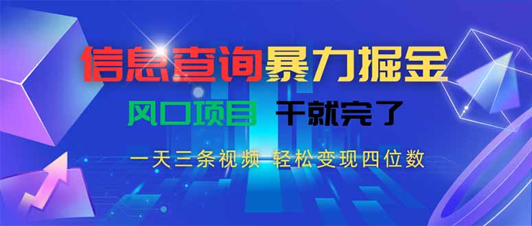 信息查询暴力掘金，一天三条视频 轻松变现四位数，风口项目干就完了-青年网赚