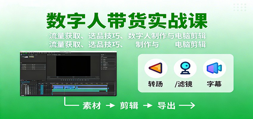 数字人变现实战课：流量获取、选品技巧、数字人制作与电脑剪辑-青年网赚