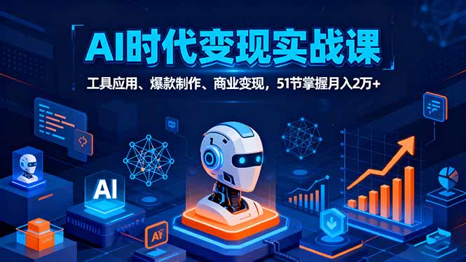 AI时代全场景实战课，工具应用、爆款制作、商业变现，51节掌握月入2万+-青年网赚