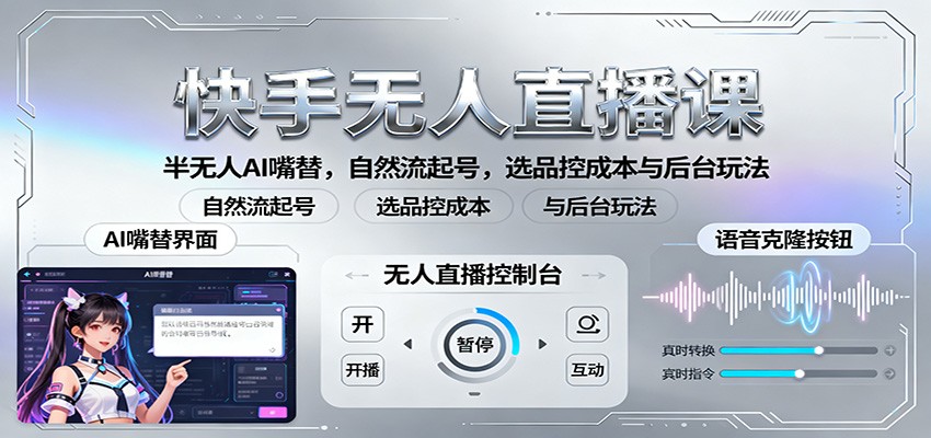 快手无人直播课：半无人AI嘴替，自然流起号，选品控成本与后台玩法-青年网赚