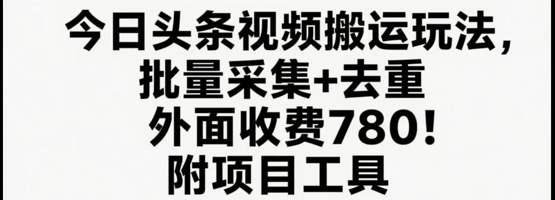 今日头条视频搬运玩法，软件一键去重，轻松日入500+附项目工具-青年网赚