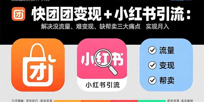 快团团变现+小红书引流：解决没流量、难变现、缺帮卖三大痛点 实现月入3w+-青年网赚