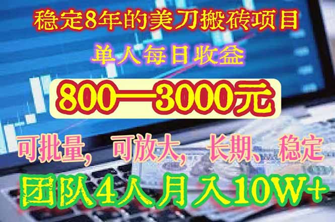 稳定8年的美刀搬砖项目，单人每日收益800—3000.团队4人月入10W+.可线下-青年网赚