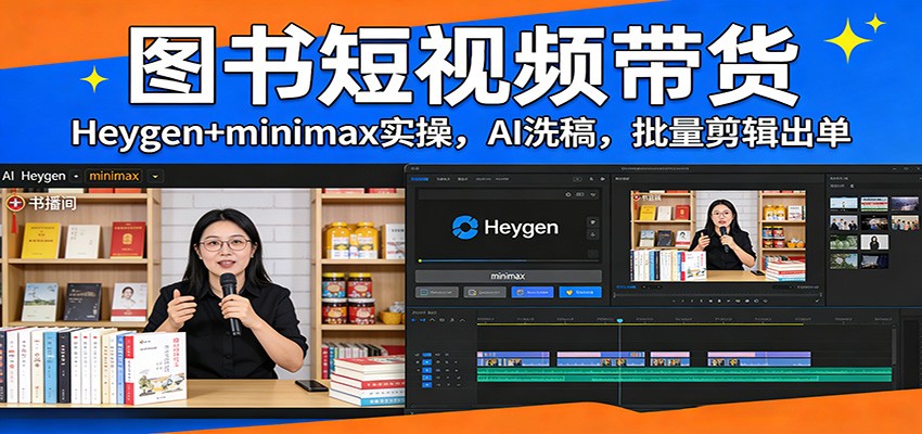 图书短视频带货：Heygen+minimax实操，AI洗稿 ，批量剪辑出单-青年网赚