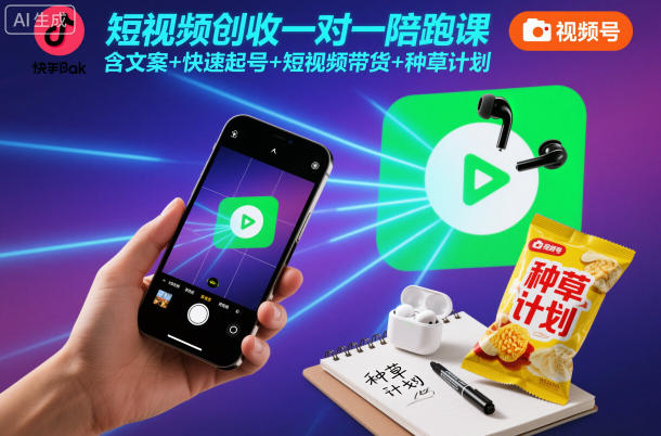 短视频创收一对一陪跑课，含文案+快速起号+短视频带货+种草计划-青年网赚