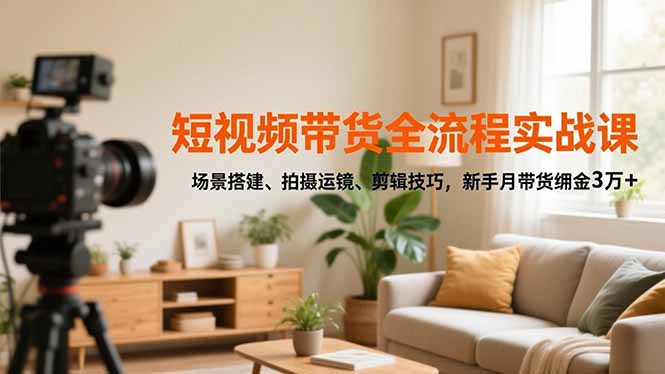 短视频带货全流程实战课，场景搭建、拍摄运镜、剪辑技巧，新手月带货佣金3万+-青年网赚