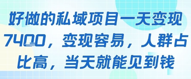 好做的私域项目一天变现1k+，变现容易，人群占比高，当天就能见到钱-青年网赚