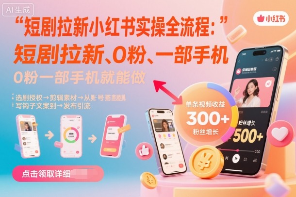 短剧拉新小红书实操全流程，0粉一部手机就可以做，详细教程-青年网赚