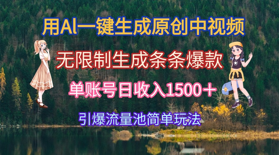 用Al一键生成原创中视频，无限制生成条条爆款，单账号日收入1500＋引爆…-青年网赚