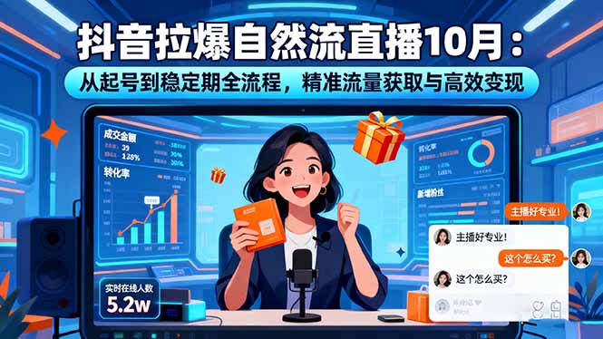 抖音拉爆自然流直播10月：从起号到稳定期全流程，精准流量获取与高效变现-青年网赚