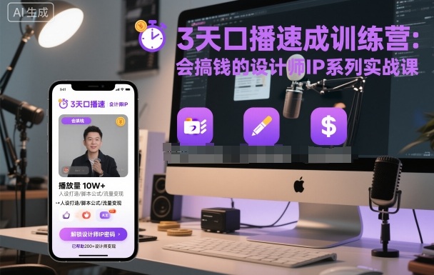 3天口播速成训练营，会搞钱的设计师IP系列实战课-青年网赚