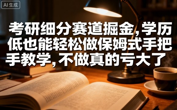 考研细分赛道掘金，日入1k+，学历低也能轻松做保姆式手把手教学，不做真的亏大了【揭秘】-青年网赚