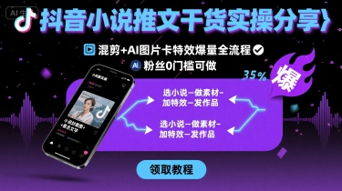 抖音小说推文干货实操分享，混剪+AI图片卡特效爆量全流程，0粉丝0门槛可做-青年网赚