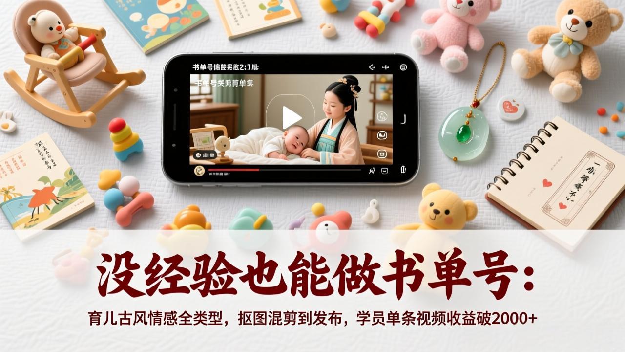 没经验也能做书单号：育儿古风情感全类型，抠图混剪到发布，学员单条视频收益破2000+-青年网赚