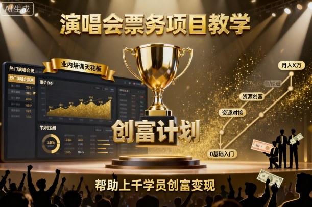 演唱会票务项目教学，业内培训天花板，帮助上千学员创富变现-青年网赚