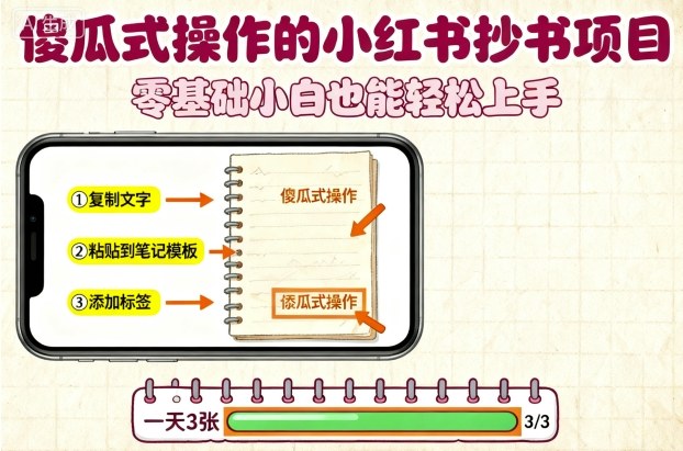 傻瓜式操作的小红书抄书项目，会复制粘贴就行，零基础小白也能一天3张-青年网赚
