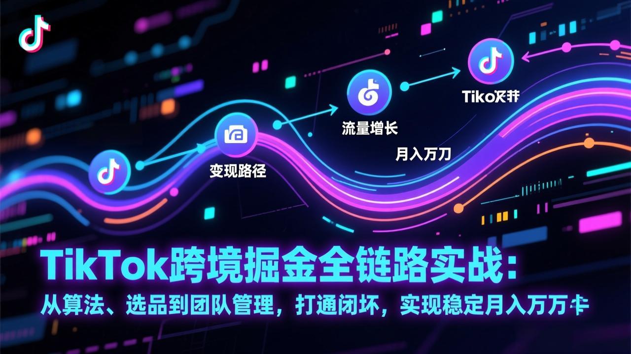TikTok跨境掘金全链路实战：从算法、选品到团队管理，打通闭环，实现稳定月入万刀-青年网赚