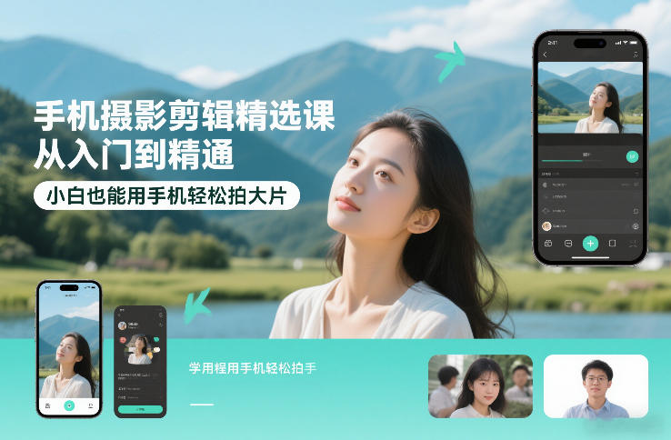 手机摄影剪辑精选课,从入门到精通,小白也能用手机轻松拍大片-青年网赚