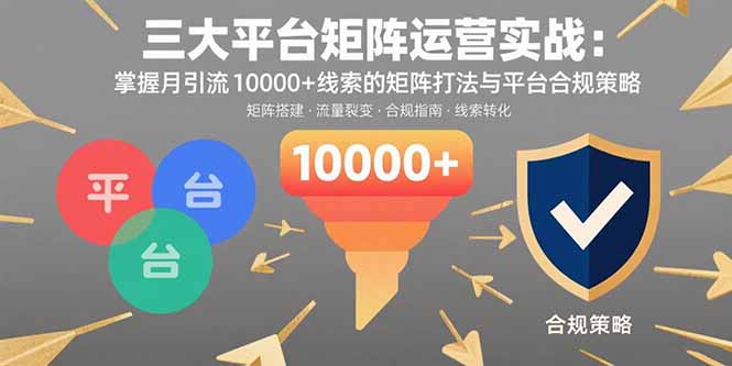 三大平台矩阵运营实战：掌握月引流10000+线索的矩阵打法与平台合规策略-青年网赚
