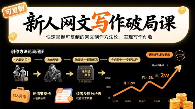 新人网文写作破局课：快速掌握可复制的网文创作方法论，实现写作创收-青年网赚
