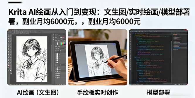 Krita AI绘画从入门到变现：文生图/实时绘画/模型部署，副业月均6000元-青年网赚
