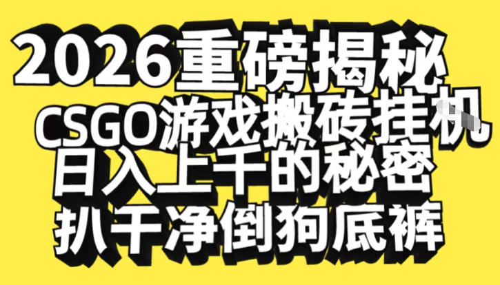 2026开年重磅解密，CSGO游戏搬砖挂G日入1k+的秘密，把倒狗的底裤扒干【揭秘】-青年网赚