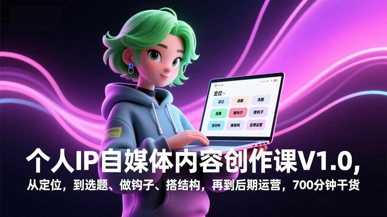 个人IP自媒体内容创作课V1.0，从定位，到选题、做钩子、搭结构，再到后期运营，700分钟干货-青年网赚
