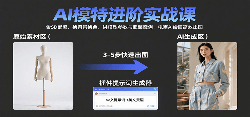 AI模特进阶实战课：含SD部署、换背景换色，讲模型参数与服装案例，电商AI绘画高效出图-青年网赚